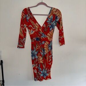 Fashion Nova Red Orange Bodycon Wrap Dress